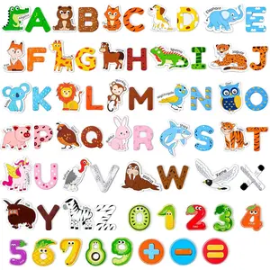 Wooden Kids Magnets – 26 Cute Animals, Alphabet Uppercase Letters, and 0-9 Numbers, Fridge Magnets for Toddlers, Fun Educational Spelling Learning Gift for Toddlers & Kids