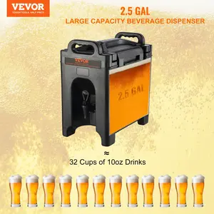 【fathersdaygift】VEVOR Insulated Beverage Dispenser, 2.5 Gallon, Food-grade LDPE Hot and Cold Beverage Server, Thermal Drink Dispenser Cooler with 0.9 in PU Layer Two-Stage Faucet Handle, for Restaurant Drink Shop