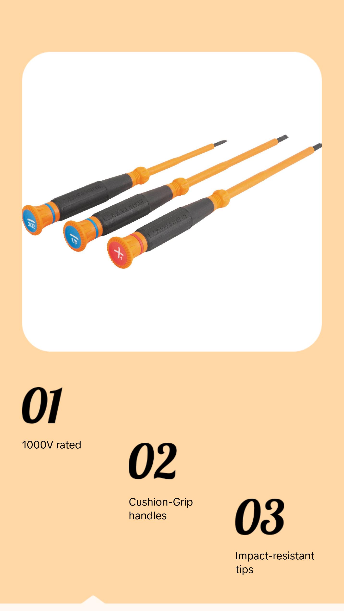 Klein Tools 85613INS Insulated Precision Screwdriver Set, 3-Piece