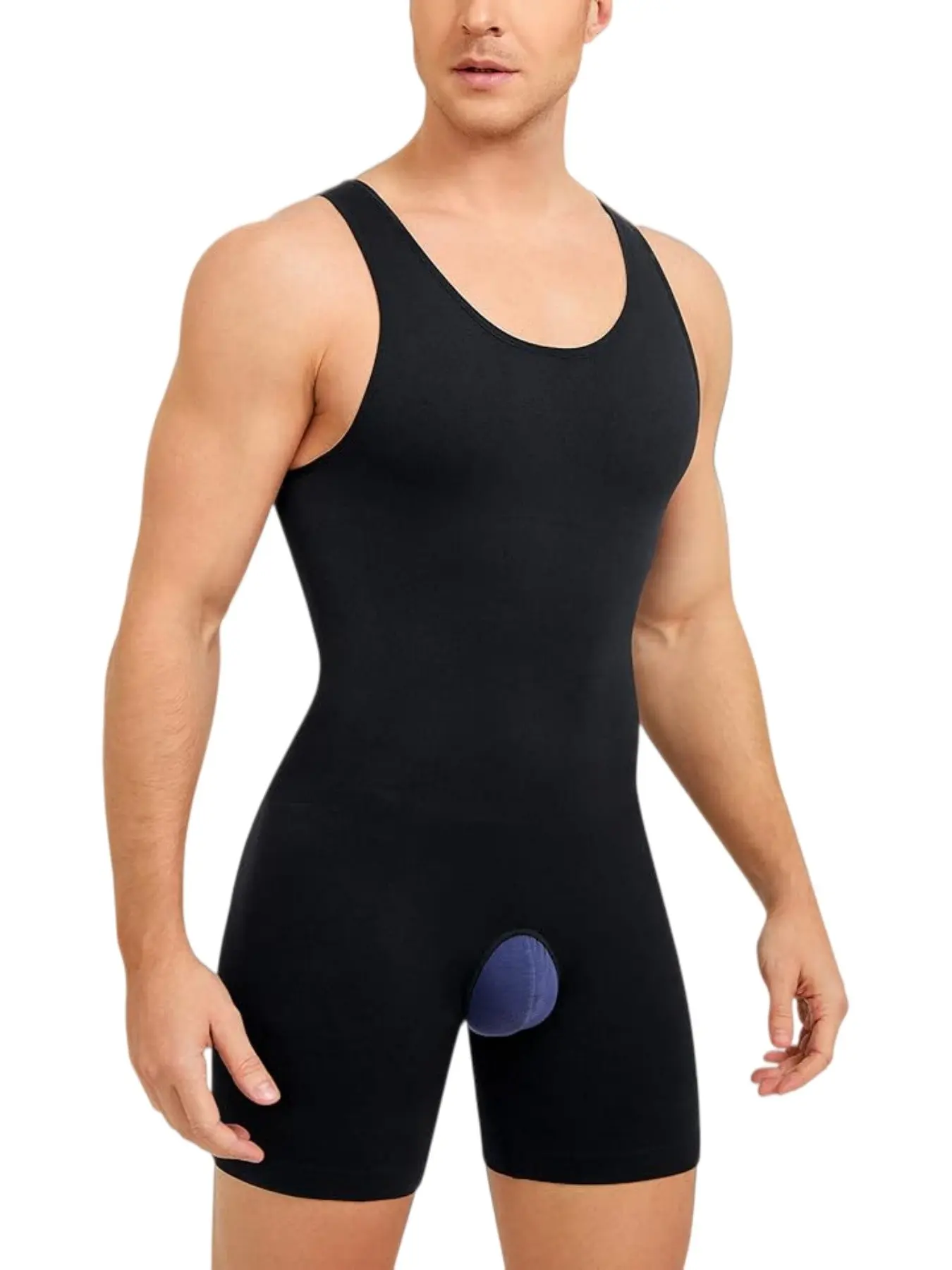 1 Count Men's Open Crotch Seamless Sculpting Jumpsuit with Firm Control Seams, Solid Color Compression Full Body Shapewear Garment, Soft Skin Friendly Tummy Control Bodysuit, Ideal for Daily Wear & Fitness & Outfit Matching