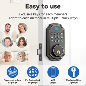 Fingerprint Smart Lock with Handle for Front Door, Keyless Entry Deadbolt Lock with Knob, 50*Fingerprints-50*PIN codes- 10*One time codes-2 Keys, Human Voice Guide, Backlit Keypad, Auto Lock Enable or Disable, Long Battery Life, Easy to Install