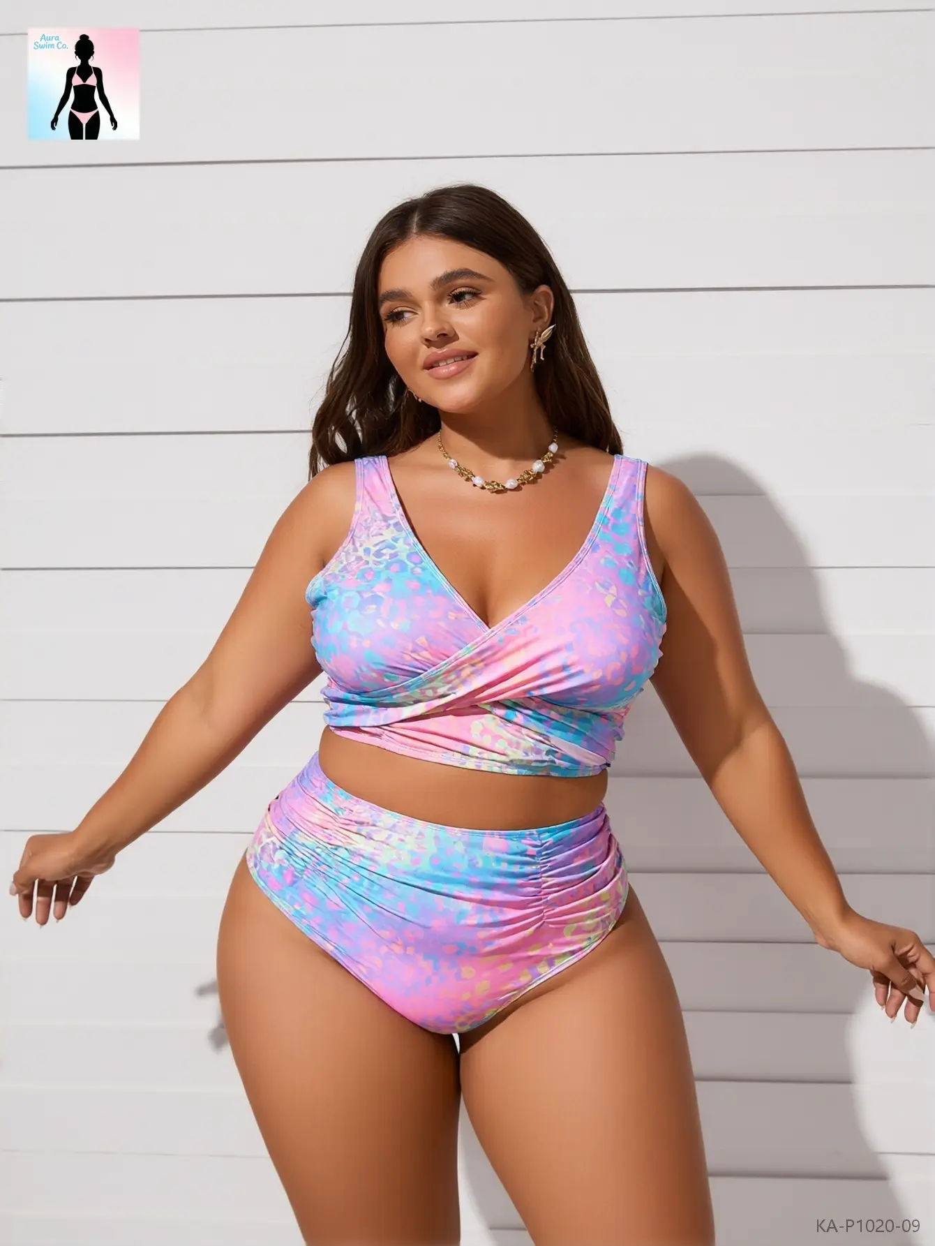 Women's Plus Size Wrap Front Tankini Bikini Set - Tummy Control High Waisted, Buttery Soft, Ruched Slimming, Curvy Friendly High Stretch 2026 Trendy Swimwear for Beach Wear, Summer Vacay Resorts, Bikini Sets