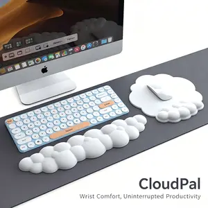 Cute Cloud Wrist Rest Set, Ergonomic Keyboard & Mouse Wrist Support Pad, Soft Foam Non‑Slip PU Base, Waterproof Leather Desk Cushion for Office Gaming Laptop outdoorfun