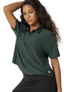 ODODOS Women's Performance Short Sleeve Polo Shirts - Ultra Soft odSTRATUM Tech Tee UPF 50+ Relaxed Crop Top