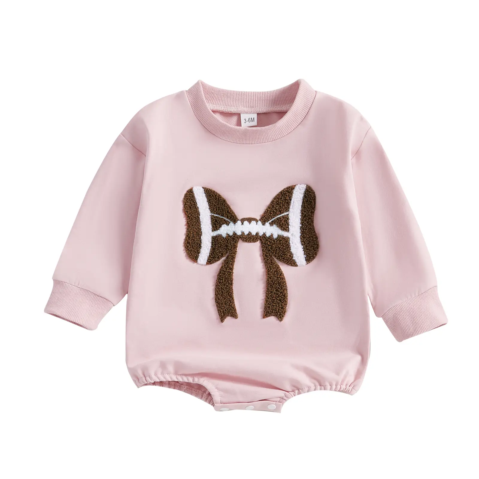 Newborn Baby Boy Girl Football Outfit Football Bow Sweatshirt Romper Oversized Long Sleeve Bubble Romper Bodysuit