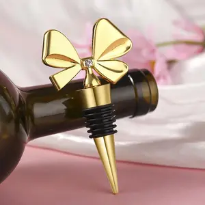 1 Pack Bowknot Wine Bottle Stoppers, Holiday Decor - zinc alloy Decorative Wine Stoppers - Wine Gift for Hostess - Cute Wine and Beverage Corker Bottle Sealers Women's Day gifts