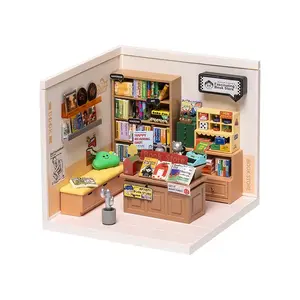 Rolife Super Creator Book Store Kit，1:24 scale plastic DIY miniature house with LED, suitable for ages 8-15 and adults, perfect for creative hobbies.