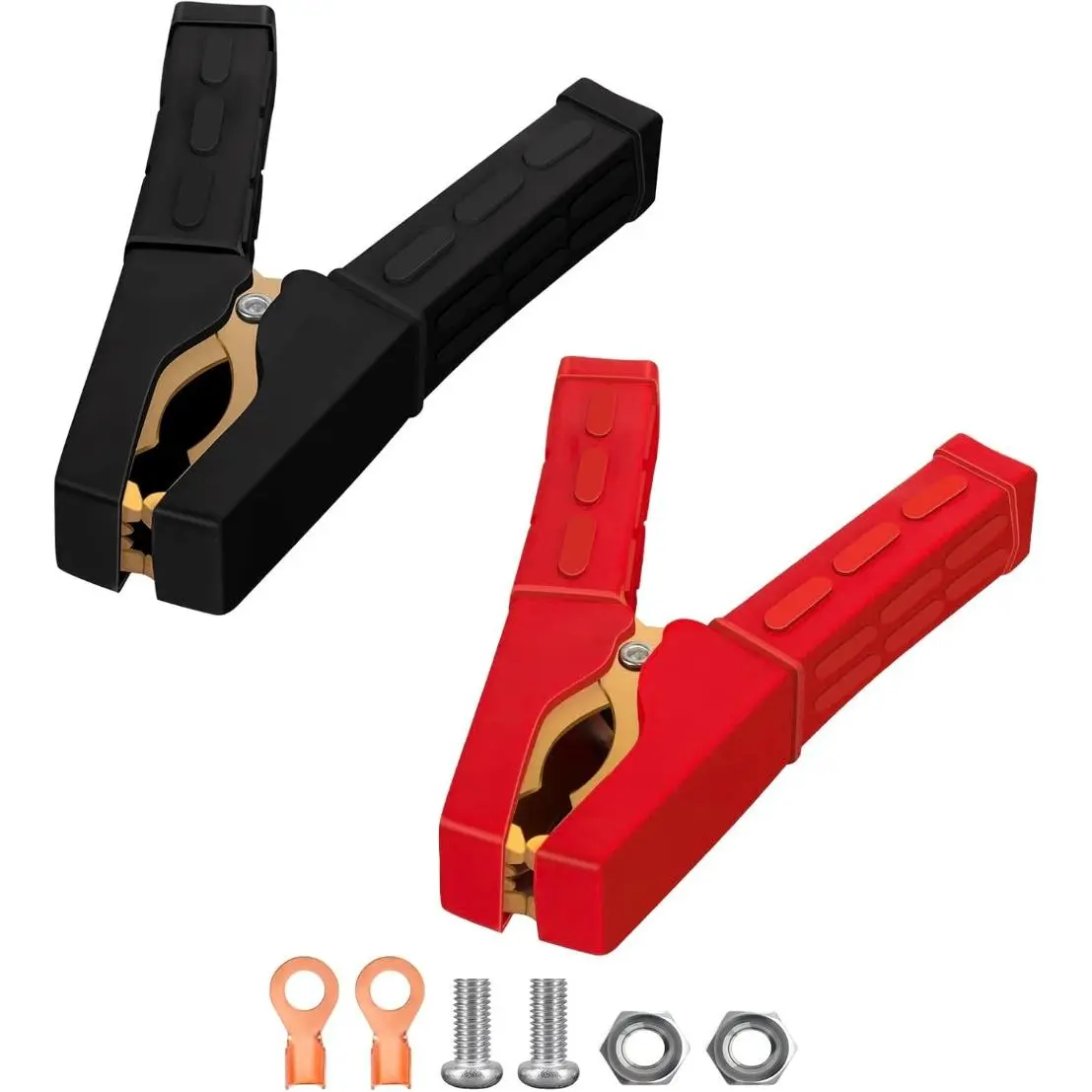 Jumper Cable Clamps 1 Pair, Battery Clamps Pure Copper, Battery Charger Clamps 4 Inch, Jumper Cable Ends Heavy Duty with Insulating Sheath For Under 5AWG Battery Cables 12V/24V/36V