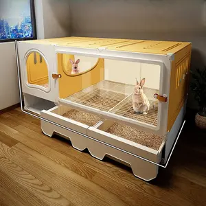 Panoramic Rabbit Cage Large Size with Toilet, Indoor Winter Use, Anti-Spray Urine, Rabbit Villa, Home Pet House, Rabbit Playpen