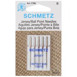 Schmetz Jersey-Ball Point Sewing Needles - 100/16 Size, 100-Pack, 1799 Model, Fits Most Household Sewing Machines, Ideal for Jersey, Baby Clothes, T-Shirts, Fabric