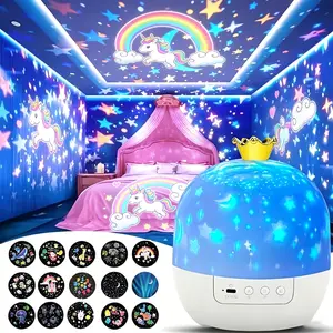 Galaxy Projector Starry Sky LED Night Light 15 in 1 360°Rotate Crown Star Light Projection Rotating Star Bedroom Ceiling Atmosphere Night Lamp Stars Childrens Birthday Gift with Films Sheet