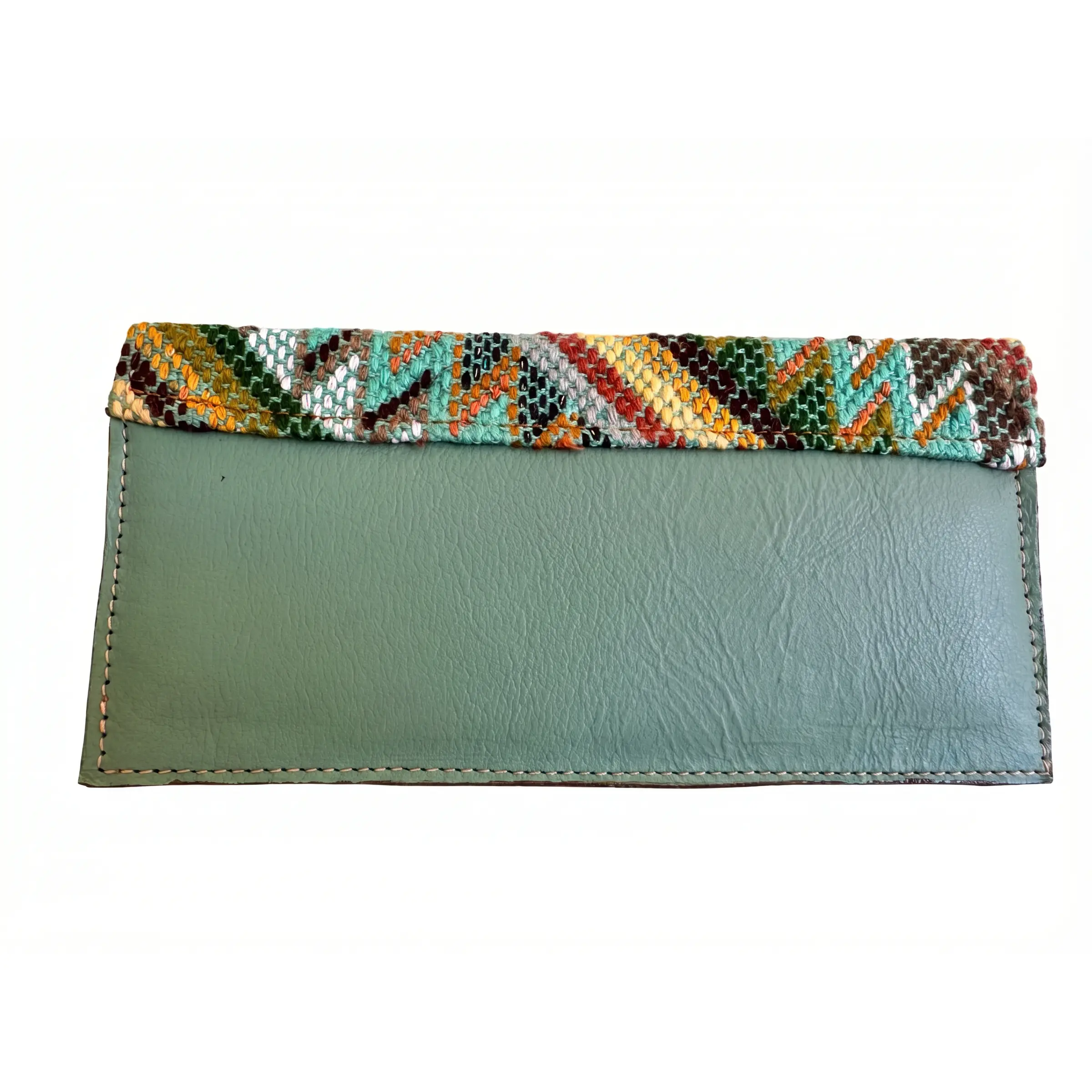 Leather & Huipil Flap Wallet