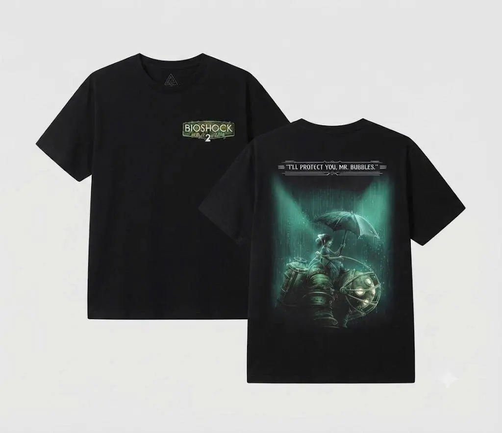 	 BioShock 2 Graphic Tee | "Mr. Bubbles" Little Sister & Big Daddy Gaming T-Shirt