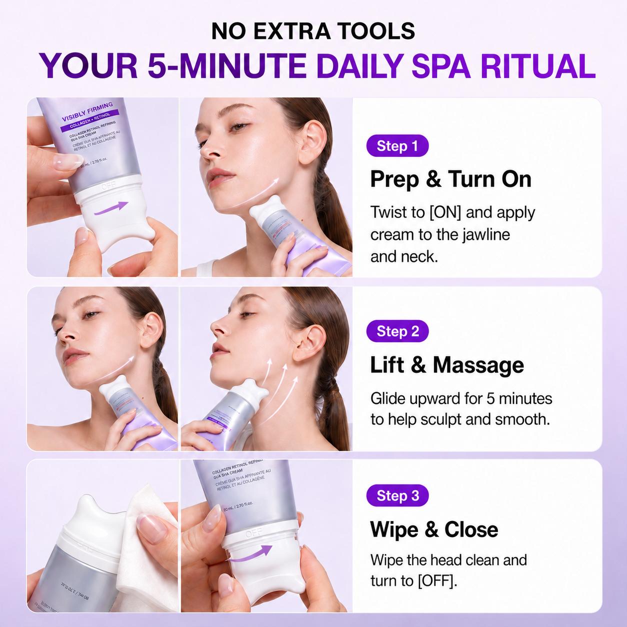 2-in-1 Gua Sha Neck & Face Beauty Cream - Retinol & Collagen Anti-Aging Facial Massage Cream for Jawline V-Line Care, All Skin Types, Moisture-Boosting Hydrator, 2.7 fl oz, Hydrating