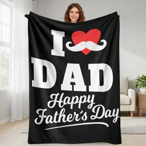 Dad Father's Day Flannel Fleece Blanket  Heart Mustache Print  UltraSoft Cozy Warm Lightweight  Perfect for Home Decor Living Room Bedroom Sofa couch for Dad Husband Boyfriend Brother  Ideal Gift for Father's Day Birthday Christmas Celebration summerwins