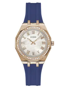GUESS Female Rose Gold-Tone and Navy Silicone Analog Watch