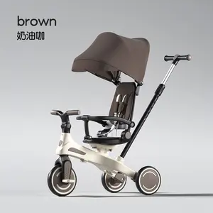 WINHOPE 6-in-1 Toddler Tricycle (1-6Y), Kids Tricycle Stroller with Push Handle, Sun Canopy, EVA Wheels, Stroll/Push/Ride Modes, Indoor/Outdoor Use for Baby Boys Girls