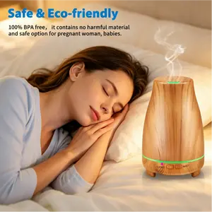 200ML Essential Oil Diffuser with Remote Control, Aromatherapy Diffuser Featuring 7 Color Lights and Auto Shut‑Off, Ideal for Bedroom, Office and Kitchen (Yellow Wood Grain)