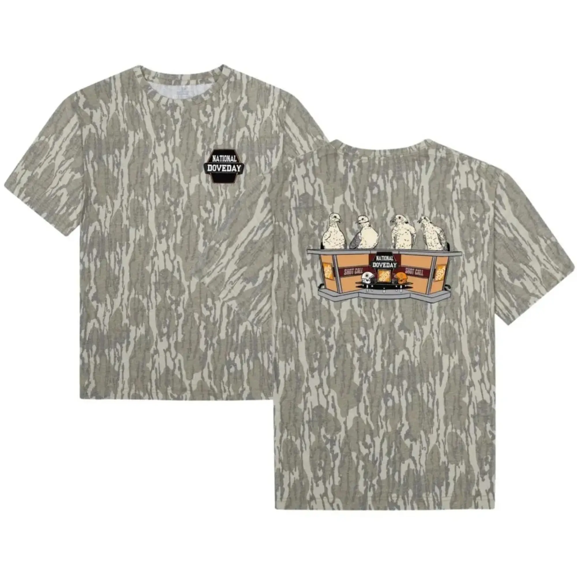 Mossy Oak National Dove Day Camouflage Bottomland Tee - Hunting Camo Shirt, Soft Cotton Breathable, Hiking Camping Shirt, Full Size S-5XL