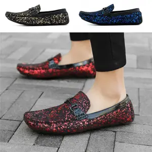 Amali Men's Monty Driving Moccasins - Metallic Splatter Microfiber Loafers with Polished Buckle, Comfortable Slip-On Party Shoes