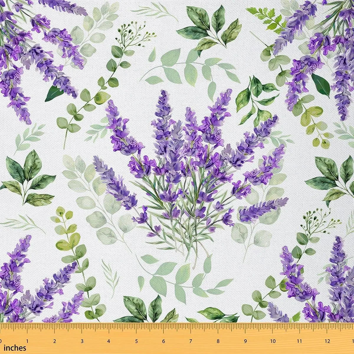 Lavender Fabric,Purple Floral Country Decor Flannel Polyester Fabric,Green Leaves Plants Quilting Supplies Sewing,Watercolor Spring Themed DIY Crafts