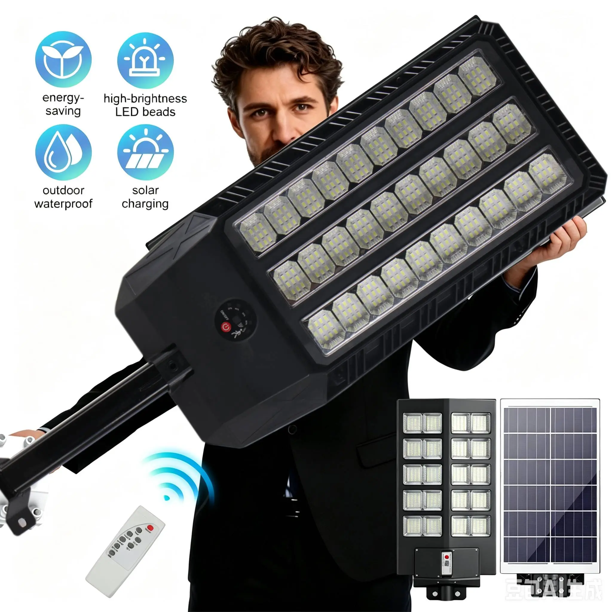 【BackToSchool】800w   Commercial LED Solar Street Light with Dusk-to-Dawn Auto On/Off Waterproof Outdoor Security Lighting for Parking Lots Yards and Roads, Outdoor Lights Waterproof, Outside Led Lights
