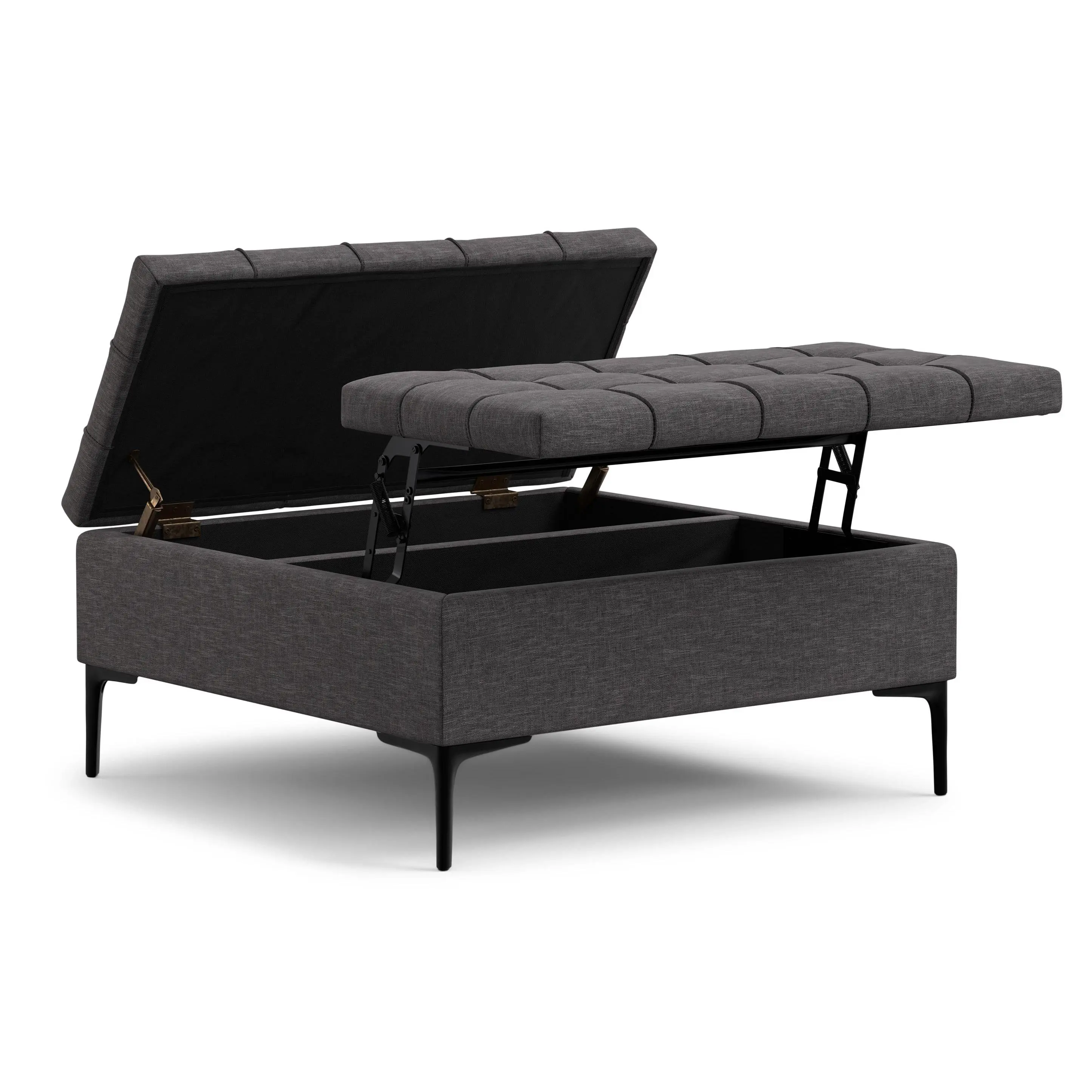 Laura Tufted Upholstered Ottoman - Slim Tall Linen Lift Top Storage Footstool with Foam, Straight Legs, Living Room Furniture for Coffee Table Decor & Use