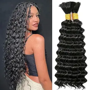 GK Deep Wave Bulk Hair for Braiding 16 Inch  120g Natural Black Curly Braiding Hair for Boho Braids No Weft Wet and Wavy Braiding Hair Extensions (1 Bundles)