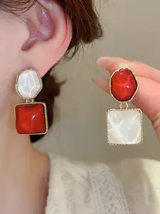 Women's 925 Silver Earrings, Sparkling Irregular Square Design, Elegant Jewelry Accessory for Women & Girls, Perfect Gift Idea