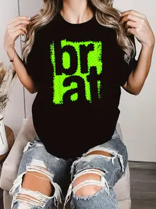 Brat Oversized Completely Different But Also Still Brat Print T-Shirt Casual Crew Neck Short Sleeve Comfort Tee Top For Spring & Summer Women's Clothing