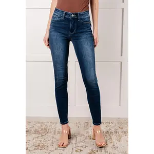 Judy Blue Mid Rise Dark Wash Brushed Thermal Skinny Jeans 82635, Stretchy Cotton Denim Womenswear Chic Casual Bottom
