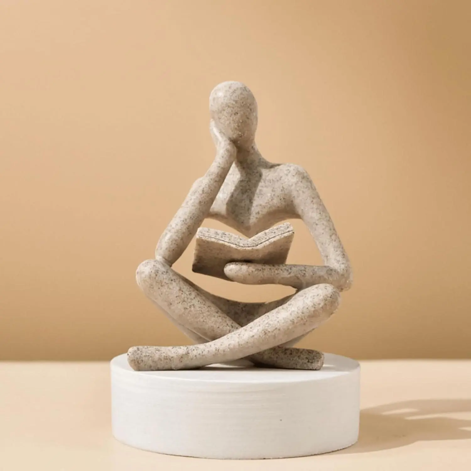 New Deal - Style-A Beige, Creative Abstract Thinker Bookend for Home Aesthetic, Study, and Wine Cabinet – Stylish Shelf Decor Accent and Thoughtful Gift for Living Room, Bar, or Coffee Shop