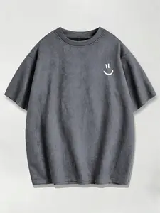 Boys' Teen Smiling Face Printed Pattern T-Shirt Casual Sports Street Style Cool Versatile Fashion Trendy Comfortable Loose Printed Fleece Short Sleeve T-Shirt Spring Summer Size 8-16 Years TB020