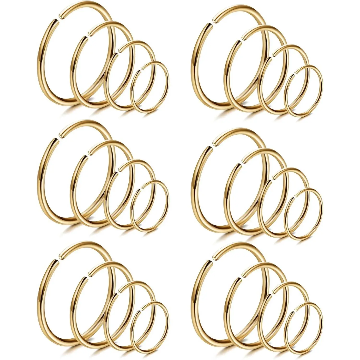 CASSIECA Unisex Geometric Body Jewelry Set - 18/24Pcs Hypoallergenic 316L Surgical Stainless Steel Nose Piercing, Dainty Hoop, Body-Safe Pieces for Cartilage Tragus Helix Summervibes, Body-Safe Piercing Jewelry