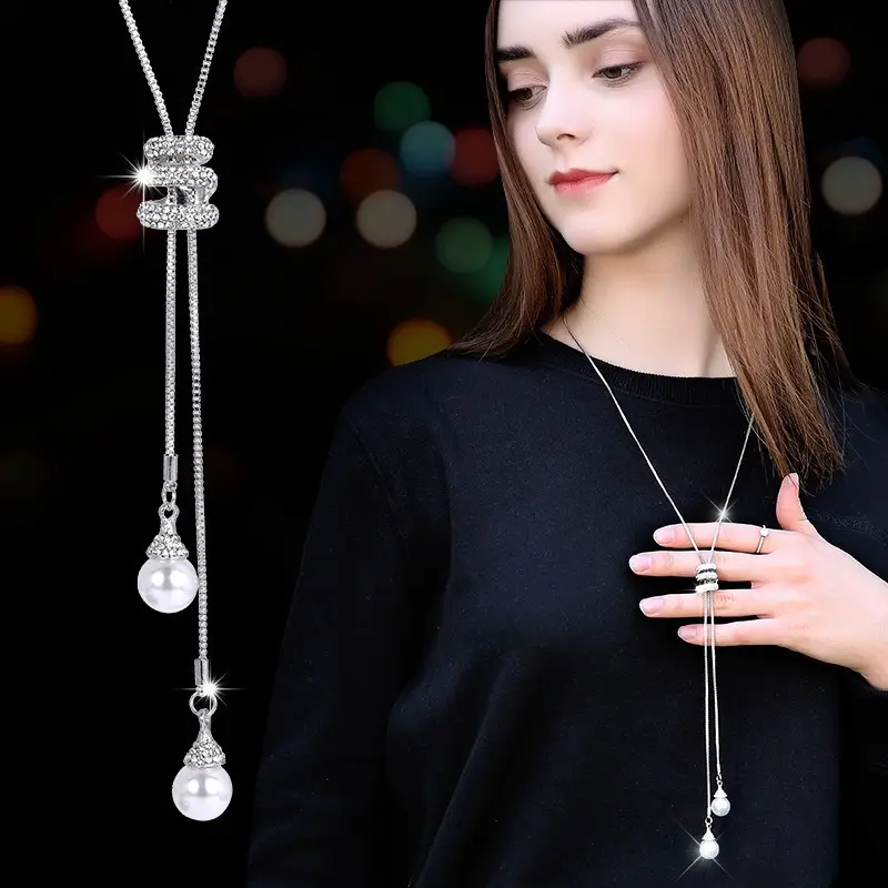 Women's Korean Fringe Chain Necklace - Costume Jewelry, Fragrance-Inspired Versatile High-Sense Link Pendant Accessory for Casual Daily Wear, Everyday Wear Necklace