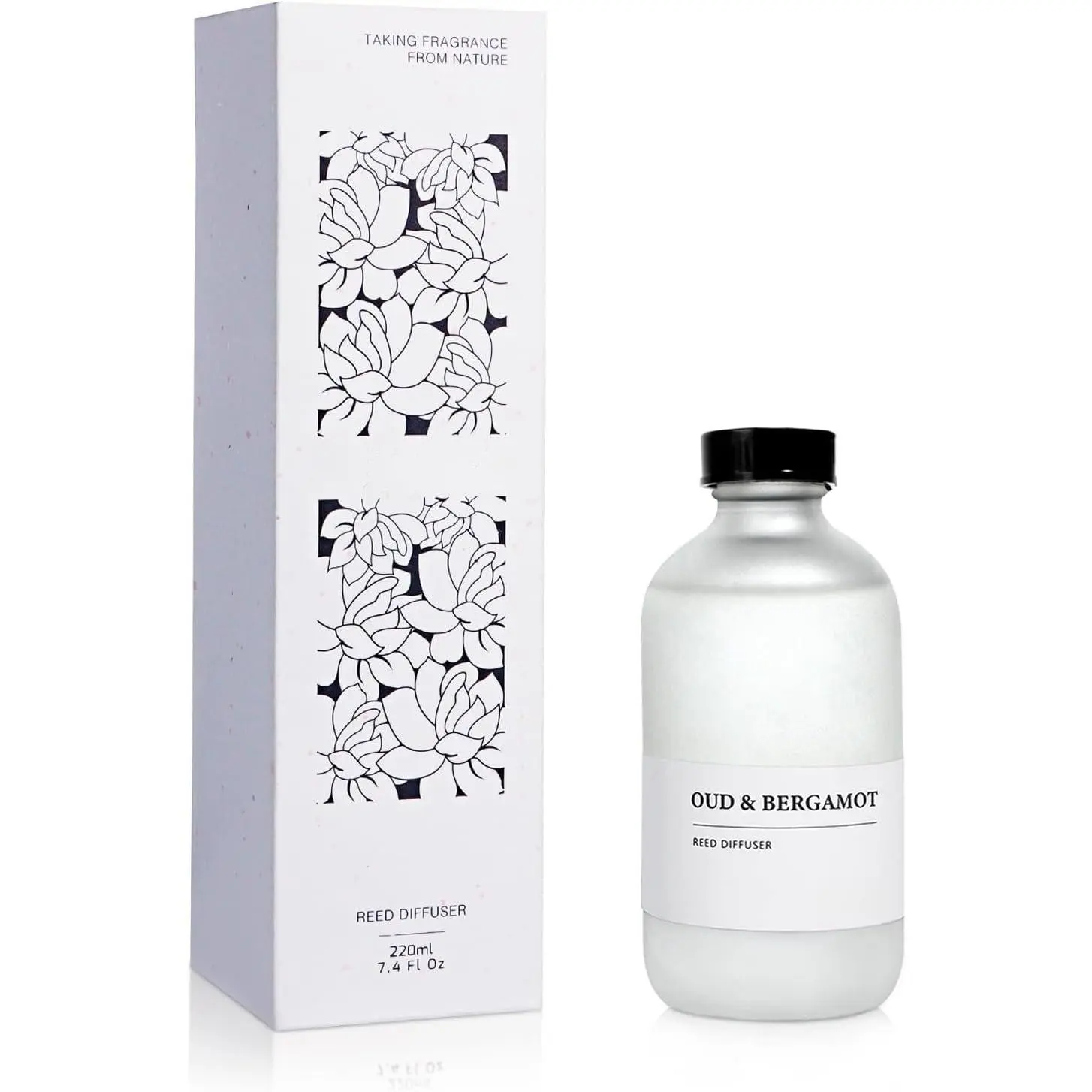 Decorative Oud Bergamot Aroma Reed Diffuser Bottle - 1 Pack/7.4 fl oz(220ml), Citrus Orange & Cedar Essential Oils, Willow Branches, Adjustable Intensity, 120-150 Days Long-Lasting Indoors Air Freshener for Bathroom, Office (Home Fragrance)