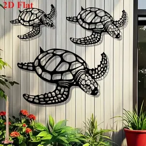 2D Turtle Metal Wall Art Set, Ocean Theme Aquarium Decor, Outdoor Garden Living Room Bedroom Fence, Festival Party Halloween Decoration