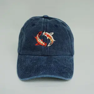 Koi Fish Embroidered Hat,Japanese Koi Fish Embroidered Adjustable Hat,Vintage Baseball Cap,Minimalist Yin Yang Koi Fish Cap,Wash Cotton Hat