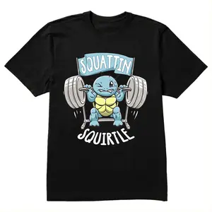 Funny Squirtle Gym T-Shirt – Pokemon Workout Graphic Tee for Fitness Fans Cotton Fabric