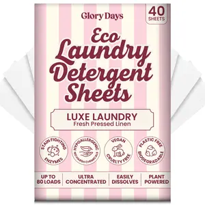 Glory Days Eco Laundry Detergent Sheets – 40 Sheets (up to 80 Washes), Low-Tox, Mess-Free, Travel-Chic Laundry Upgrade
