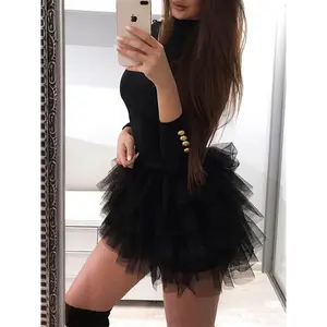 Women'S Elegant Formal party dress - Long Sleeve flared hem, Black, for Weddings, Galas, Evening Events - Fall/Winter Party gown, Wedding Guest Outfit, Fitted Bodice, Mesh Overlay, Stylish Gown, Fashion Lovers