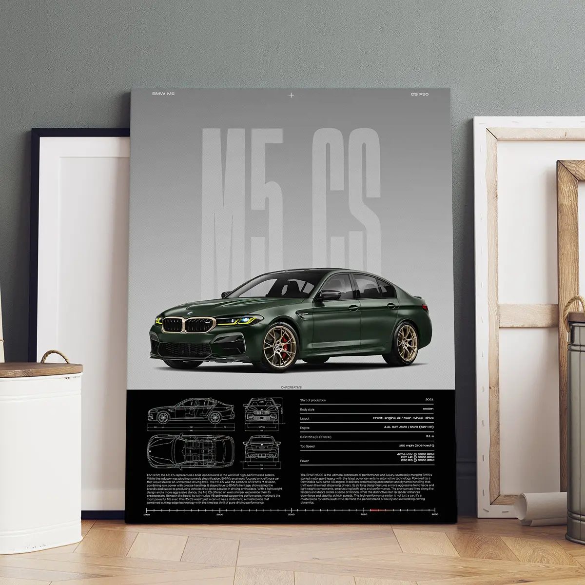 Wooden Framed Canvas, BMW M5 CS High Performance Model Appreciation Poster, Modern Art, Decorative Artwork, Hanging Wall Art, Art Work For Wall Decor, Living Room Bedroom Decoration Items, Hallway Office Mural, Ideal Gift, High Definition, Waterproof