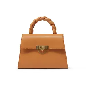 Charles & Keith Woven Handle Clasp Closure PU Shoulder Handbag for Women