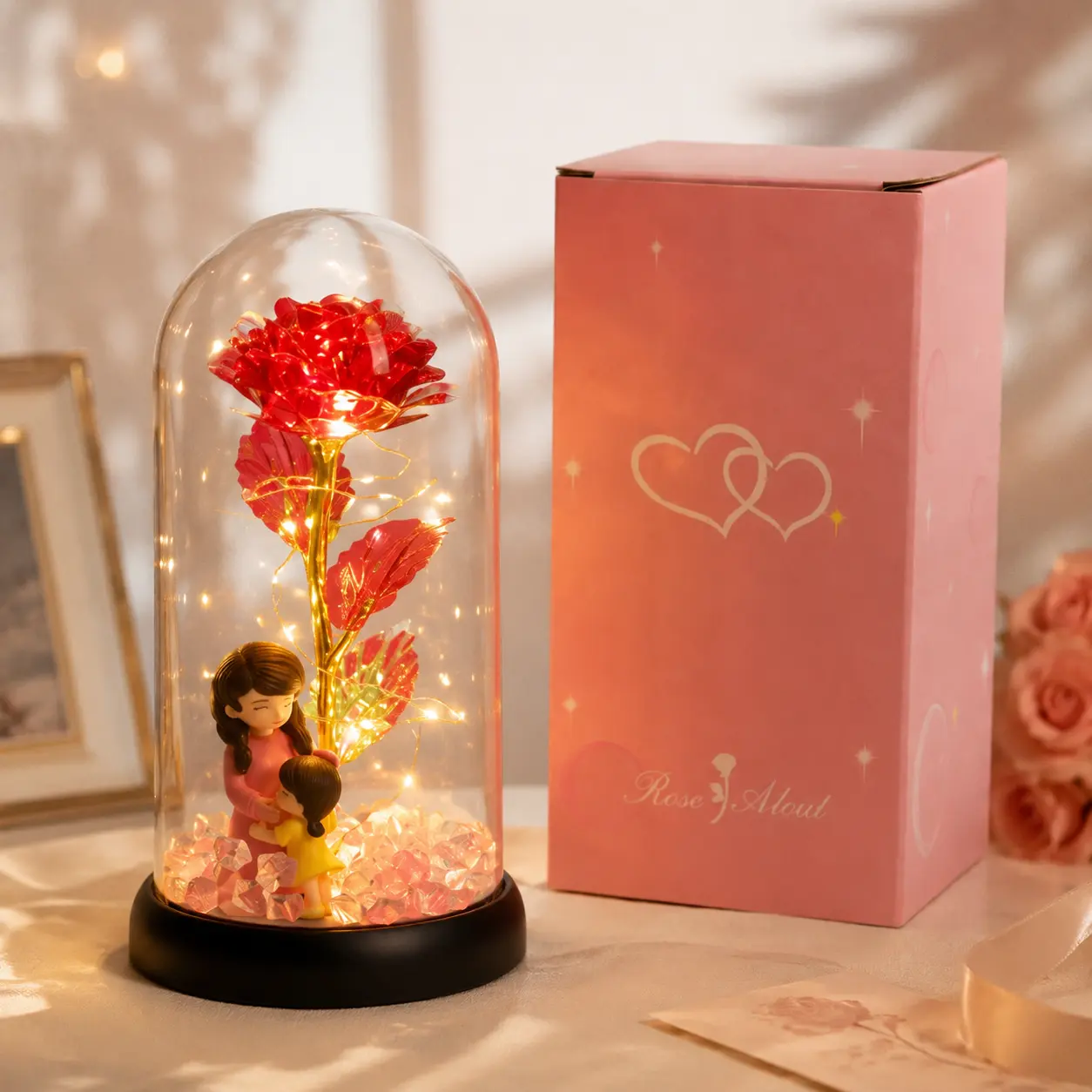 Eternal Rose Night Light Mother Daughter Figurine Set – Gift for Women, Mom, Grandma, Wife & Daughter, Birthday, Mother’s Day & Home Decor. Ideal For Valentine's Day-Anniversary Teacher Birthday, Festive unique Desktop decorative ornaments present