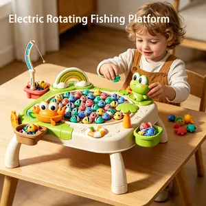 Children Fishing Toy, Electric Rotating Magnetic Fishing Plate, Educational Interactive Gift for Boys Girls Ages 3-6, Birthday Holiday Present