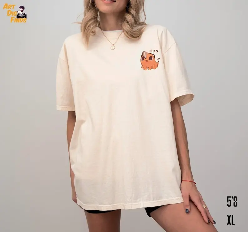 Cute Pochita Chainsaw Man Shirt,Oversized Unisex T-Shirt,Cute Anime Shirt,Chibi Chainsaw Devil,Gift for Him,Anime Gift,Subtle Anime Merch