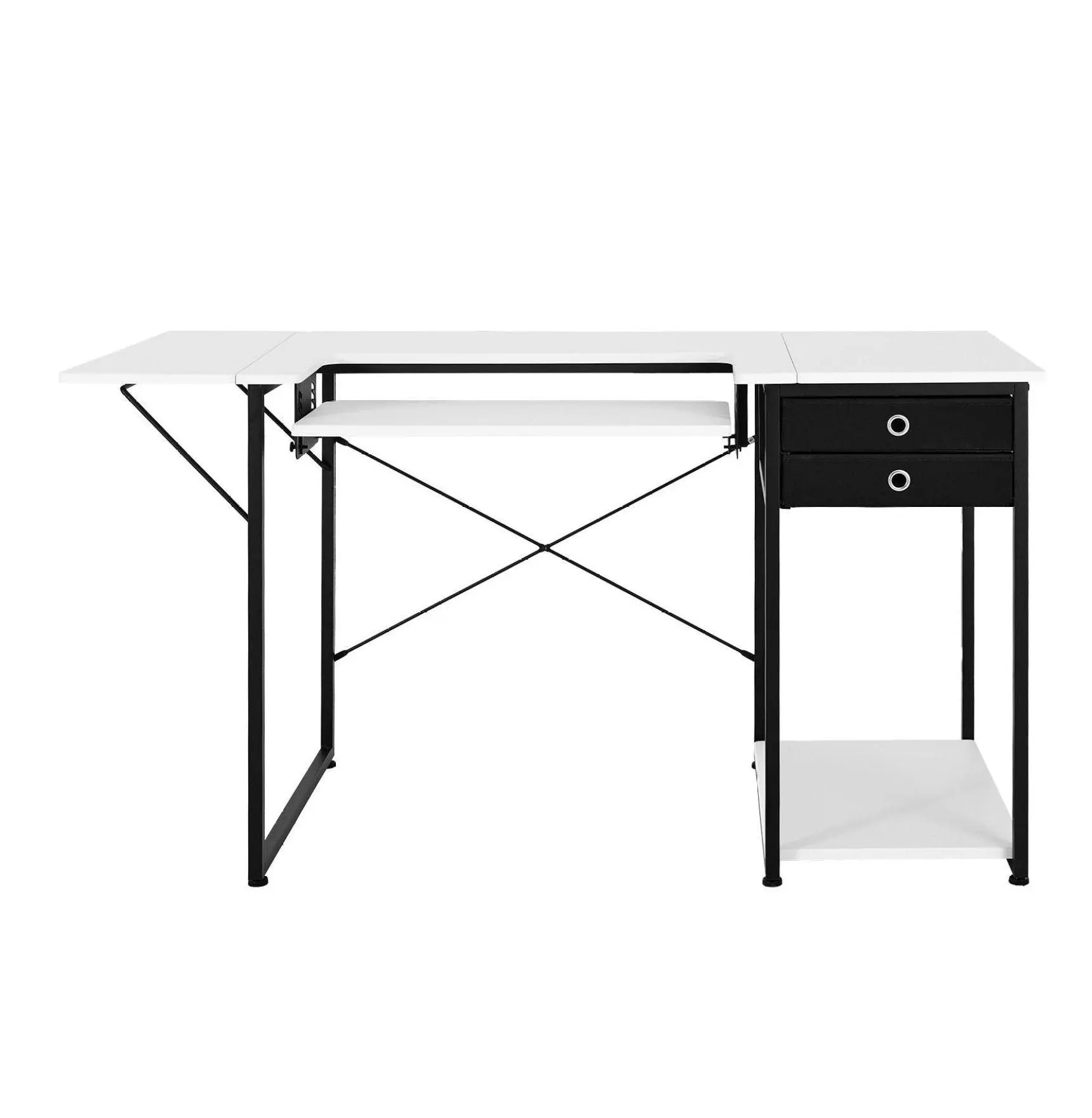 Sewing Table with Drawers & Foldable Shelf, Adjustable Height Sewing Machine Table, Steel Leg Computer Desk for Home Studio, Art, Educational Use Default