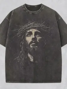 Jesus Water Wash Heavyweight T-Shirt, Christian Streetwear Casual Religious Gift, Faith Clothing Unisex Tee, Jesus Christ Church Apparel, Fitted, Top