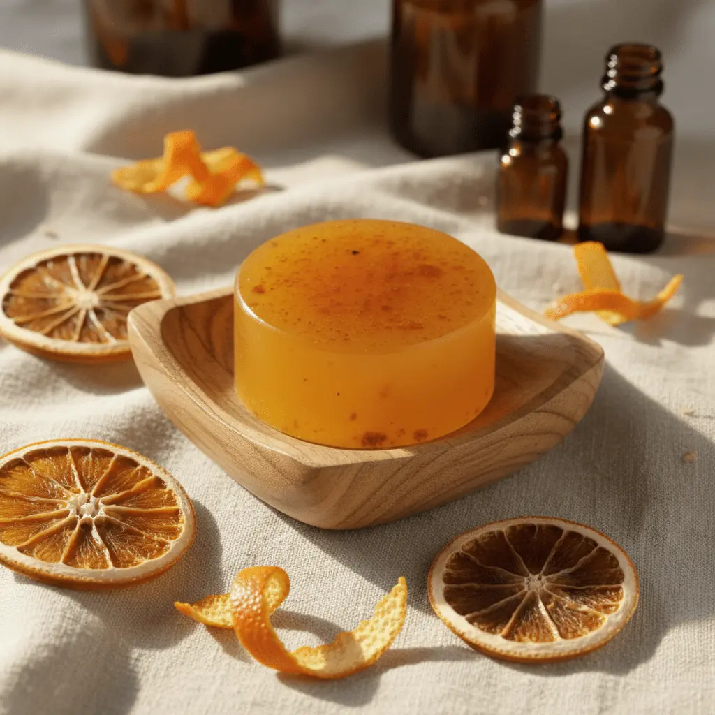 Natural Handmade Citrus Orange Soap Bar - Brightening Skin Cleanser, Moisturizing Formula Body Care Product with Refreshing Aroma & Scent for Spring Use