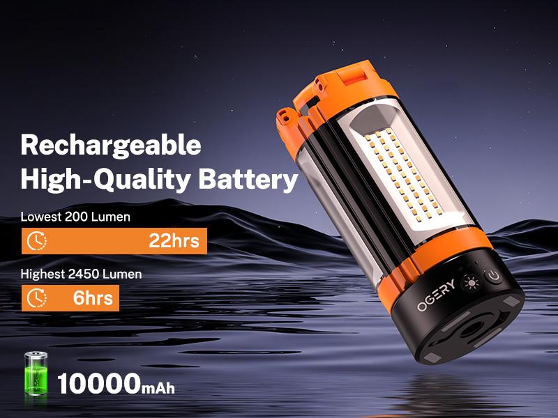 OGERY Rechargeable 10000mAh Camping Light with Detachable Tripod ( 1.75 to 6.5 Feet ), 2200 Lumens Cordless Dimmable Work Light & Emergency Light Outdoor Hiking Gear OGERY Rechargeable 10000mAh Camping Light with Detachable Tripod ( 1.75 to 6.5 Feet ), 2200 Lumens Cordless Dimmable Work Light & Emergency Light Outdoor Hiking Gear